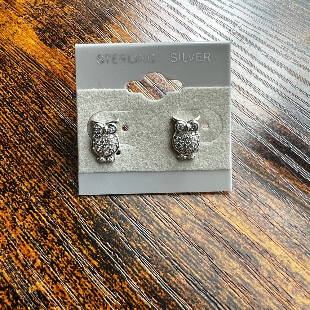 925 Sterling Silver Owl Earrings